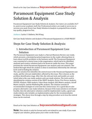 Paramount Equipment Case Study Solution Analysis