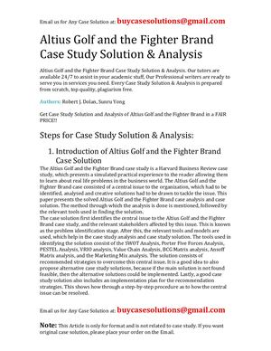 Altius Golf And The Fighter Brand Case Study Solution Analysis