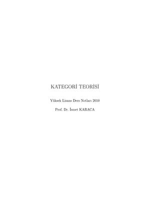 Kategori Teorisi (Yüksek Lisans Ders Notları 2010) İSmet Karaca