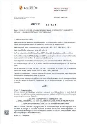 PARUTION ARRETES DU 02 SEPTEMBRE 2022