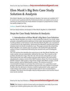 Elon Musk's Big Bets Case Study Solution Analysis