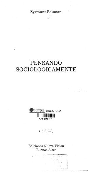 Pensando Sociologicamente Bauman Sociologia Para Qué (1)
