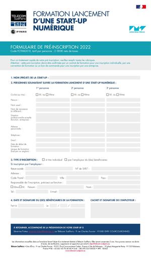 Formulaire de pré-inscription à la formation certifiante Lancement d'une start-up numérique