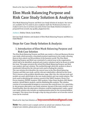 Elon Musk Balancing Purpose And Risk Case Study Solution Analysis