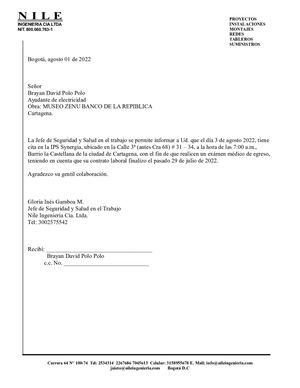 Carta Examenes Medicos De Egreso