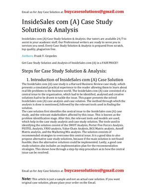 Inside Sales Com (A) Case Study Solution Analysis