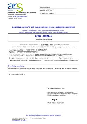 Analyses d'eau - 26/08/2022