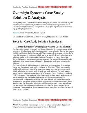 Oversight Systems Case Study Solution Analysis