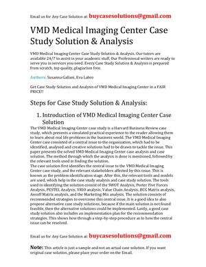 VMD Medical Imaging Center Case Study Solution Analysis