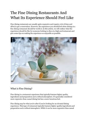 The Fine Dining Restaurants And What Its Experience Should Feel Like