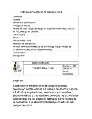 Cartilla De Tareas De Altos Riesgos Martes