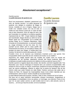 Chronique La petite danseuse de 14 ans