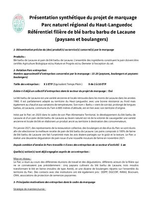 Référentiel Pain Blé Barbu De Lacaune Haut Languedoc
