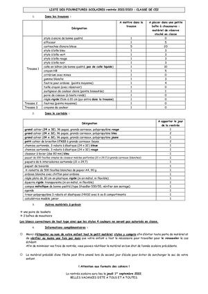 Liste De Matériel 22 Ce2