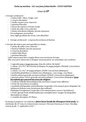 Liste De Matériel 22 Cp