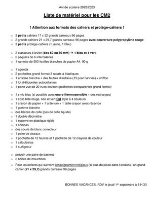Liste Matériel 22 Cm2