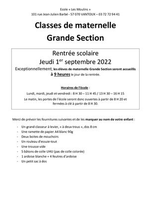 Liste Maternelle 22 Gs