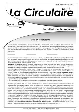 La Circulaire n°1 du 8 Septembre 2022
