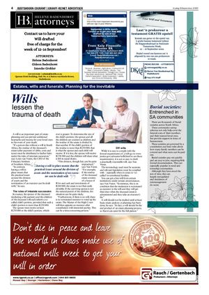 Oudtshoorn Courant - Estates, Wills, and Funerals: Planning for the inevitable