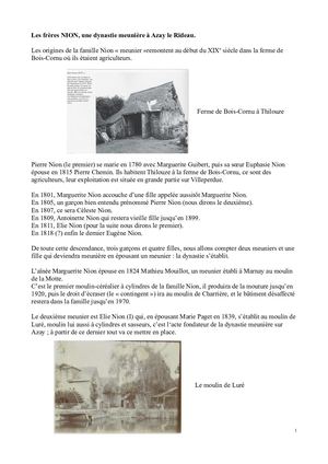 Azay Autrefois Les Frères Nion, Une dynastie Meunière à Azay Le Rideau