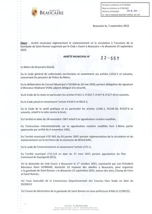 Parution Arrete Du 08 Septembre 2022
