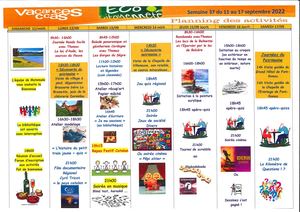 Planning Des Activités Semaine 37