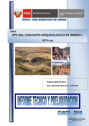 Conjunto Arqueológico Moray Informe Y Preliquidación 2010