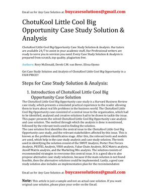 chotuKool Little Cool Big Opportunity Case Study Solution Analysis