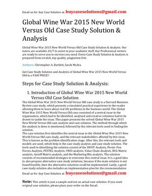 Global Wine War 2015 New World Versus Old Case Study Solution Analysis