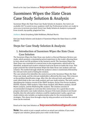 Suominen Wipes The Slate Clean Case Study Solution Analysis