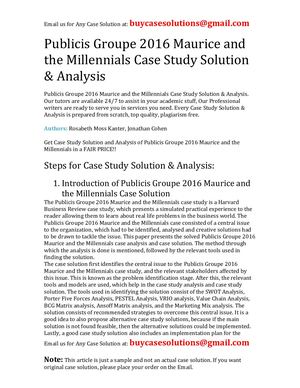 Publicis Groupe 2016 Maurice And The Millennials Case Study Solution Analysis