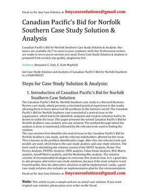 Canadian Pacific's Bid For Norfolk Southern Case Study Solution Analysis