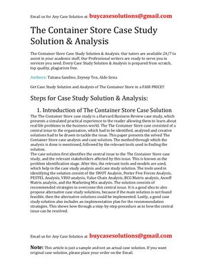 The Container Store Case Study Solution Analysis