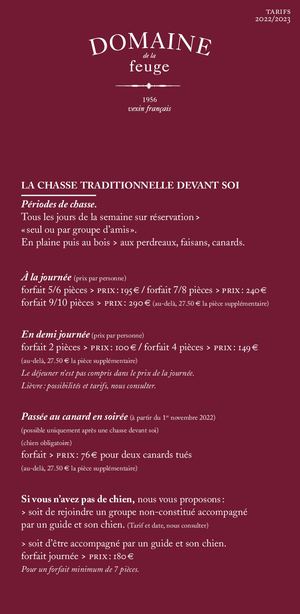 Tarif Chasse Insert 2022 2023