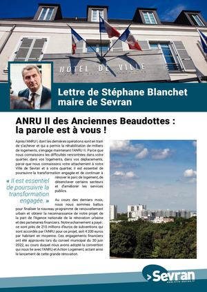 Lettre Du Maire de Sevran Stéphane Blanchet - Septembre 2022