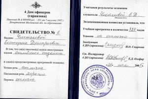 Свидетельство об окончании курсов английского языка