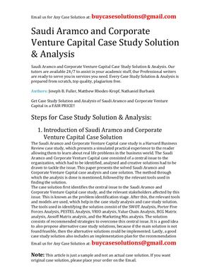 Saudi Aramco And Corporate Venture Capital Case Study Solution Analysis