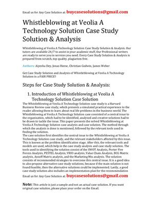 Whistleblowing At Veolia A Technology Solution Case Study Solution Analysis