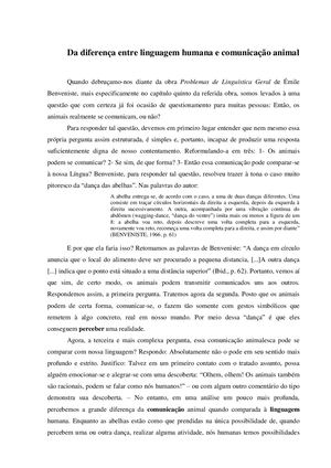 Da Diferença Entre Linguagem Humana E Comunicação Animal