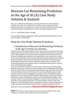 Borusan Cat Monetizing Prediction In The Age Of AI (A) Case Study Solution Analysis