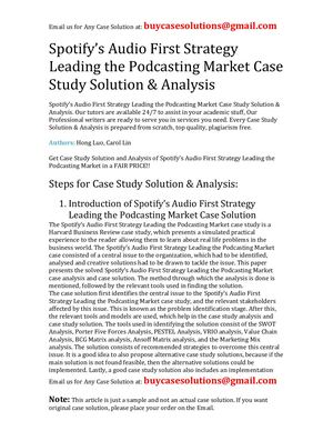 Spotify's Audio First Strategy Leading The Podcasting Market Case Study Solution Analysis