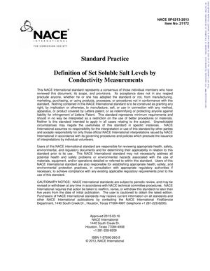 Definition Of Set Soluble Salt Levels By Conductivity Measurement's