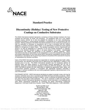 Discontinuity (Holiday) Testing Of New Protective Coatings On Conductive Substrates