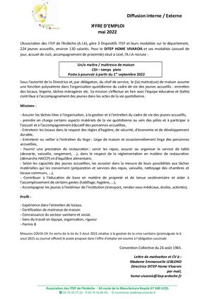 Annonce Maitresse De Maison Cdi Hv Mai 2022