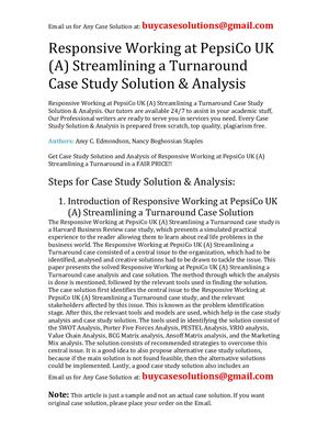 Responsive Working At Pepsi Co Uk (A) Streamlining A Turnaround Case Study Solution Analysis