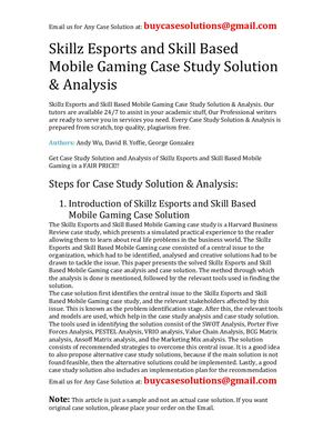 Skillz Esports And Skill Based Mobile Gaming Case Study Solution Analysis