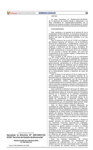 Directiva Nº 020 2022 Cg Gcsd Servicio De Gestión De Denuncias 10 Set 2022