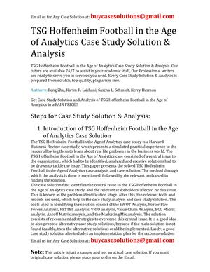 TSG Hoffenheim Football In The Age Of Analytics Case Study Solution Analysis