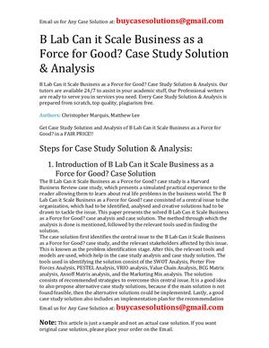 B Lab Can It Scale Business As A Force For Good? Case Study Solution Analysis