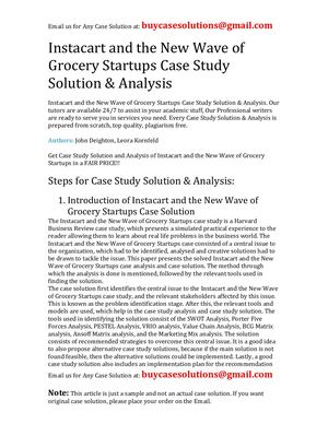 Instacart And The New Wave Of Grocery Startups Case Study Solution Analysis